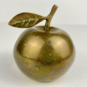 Brass Apple Shaped Bell with Stem, Vintage 2.5 in Smooth Patina Teacher Gift